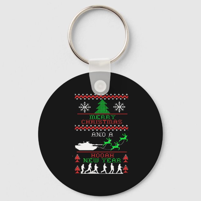 Merry Christmas Army New Year Key Ring (Front)