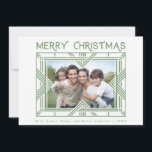 Merry Christmas Art Deco Photo Frame Green Holiday Card<br><div class="desc">A vintage inspired design with a a light and airy modern twist. A muted green art deco styled frame holds your photo (a filter is on the photo to desaturate it a bit to match the the vibe of the design but if you don't want this, click on customise further,...</div>