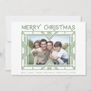 Merry Christmas Art Deco Photo Frame Green Holiday Card