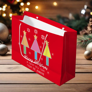 Merry Christmas Art Family Name Modern Cool Cute Large Gift Bag