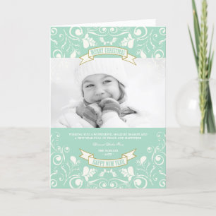 Merry Christmas Art Nouveau Floral Flourish Photo Holiday Card