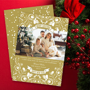 Merry Christmas Art Nouveau Floral Flourish Photo Holiday Card