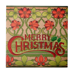 Merry Christmas Art Nouveau Victorian Ceramic Tile
