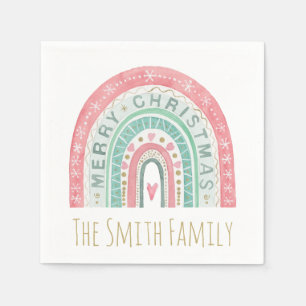 Merry Christmas Artisan Rainbow Family Name Heart Napkin