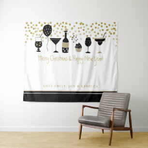 Merry Christmas Artsy Virtual Party Backdrop Names Tapestry
