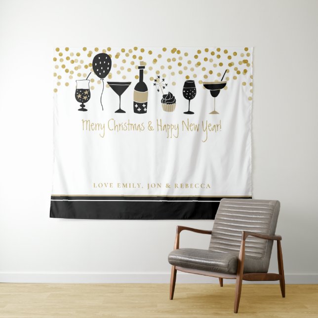 Merry Christmas Artsy Virtual Party Backdrop Names Tapestry (In Situ (Horizontal))