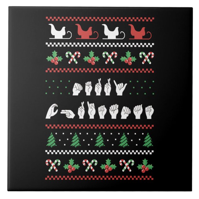 Merry Christmas - ASL American Sign Language I Ceramic Tile (Front)
