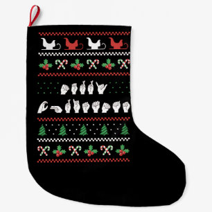 Merry Christmas - ASL American Sign Language I Large Christmas Stocking