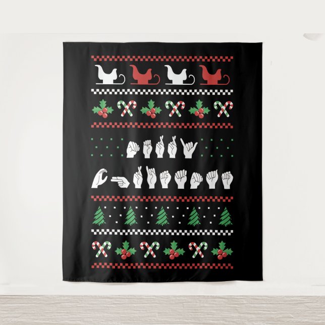 Merry Christmas - ASL American Sign Language I Tapestry (Front)