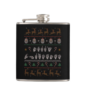 Merry Christmas - ASL American Sign Language II Hip Flask