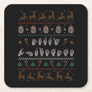 Merry Christmas - ASL American Sign Language II Square Paper Coaster