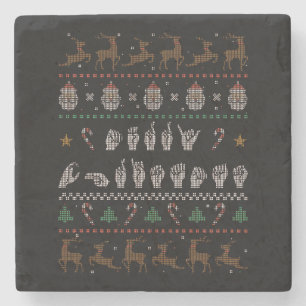 Merry Christmas - ASL American Sign Language II Stone Coaster