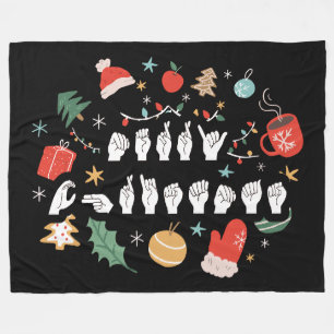 Merry Christmas - ASL American Sign Language III Fleece Blanket