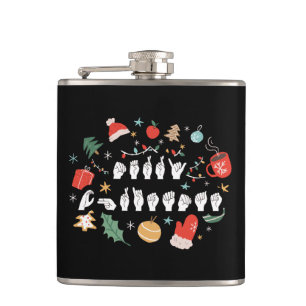 Merry Christmas - ASL American Sign Language III Hip Flask