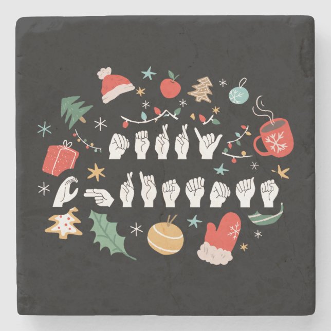 Merry Christmas - ASL American Sign Language III Stone Coaster (Front)