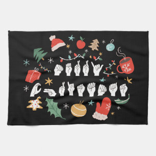 Merry Christmas - ASL American Sign Language III Tea Towel