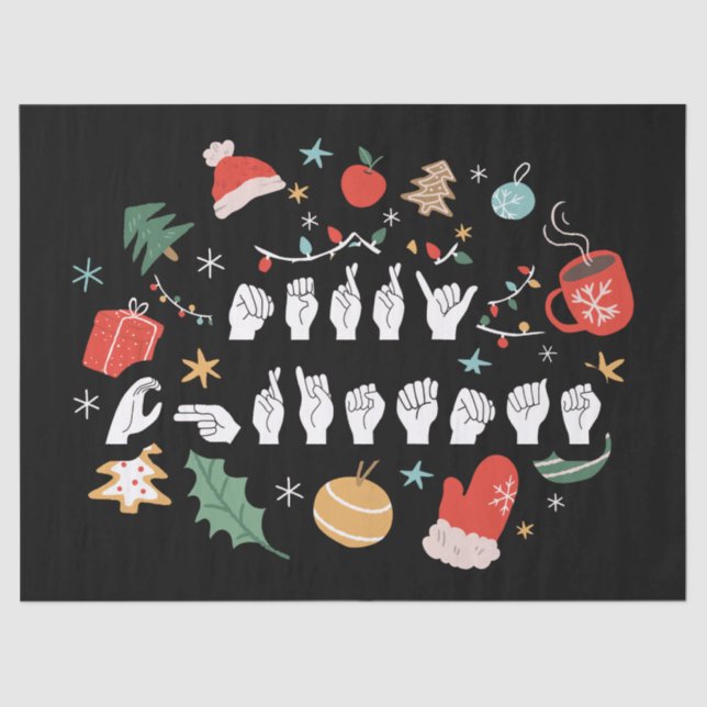 Merry Christmas - ASL American Sign Language III Tissue Paper (Front)