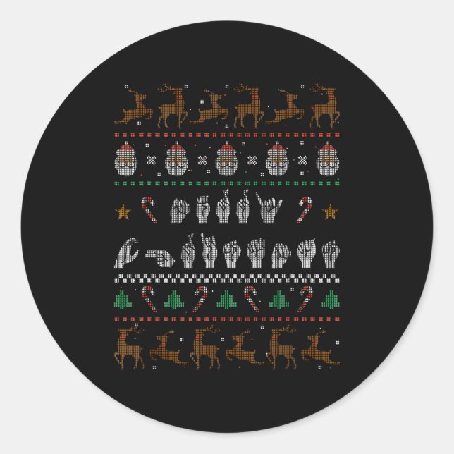 Merry Christmas Asl Sign Language Deaf Pride Sped  Classic Round Sticker (Front)