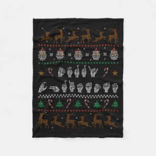 Merry Christmas Asl Sign Language Deaf Pride Sped  Fleece Blanket