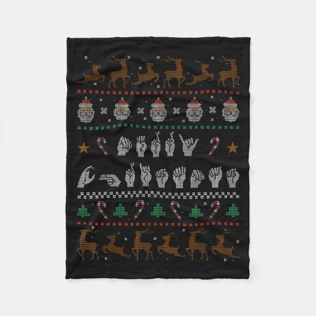Merry Christmas Asl Sign Language Deaf Pride Sped  Fleece Blanket (Front)