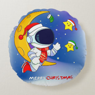 Merry Christmas Astronaut Round Cushion