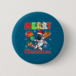 Merry Christmas Astronaut Santa Hat Snowflakes Tre 6 Cm Round Badge