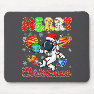 Merry Christmas Astronaut Santa Hat Snowflakes Tre Mouse Pad