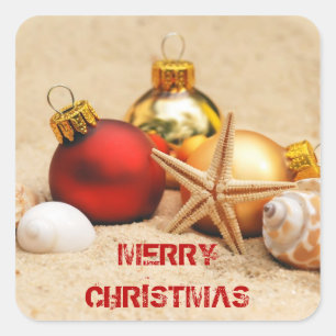 Merry Christmas At the Beach Square Sticker
