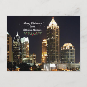 "Merry Christmas," Atlanta, Georgia Skyline Holiday Postcard