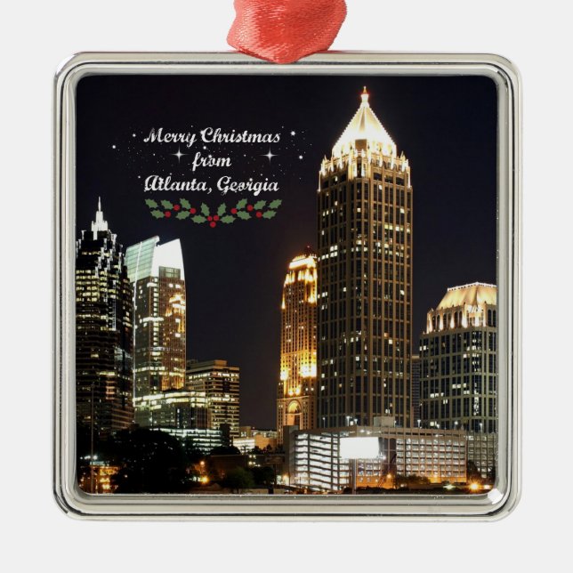 Merry Christmas, Atlanta, Georgia Skyline Metal Ornament (Front)