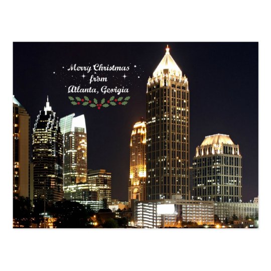 "Merry Christmas," Atlanta, Georgia Skyline Postcard