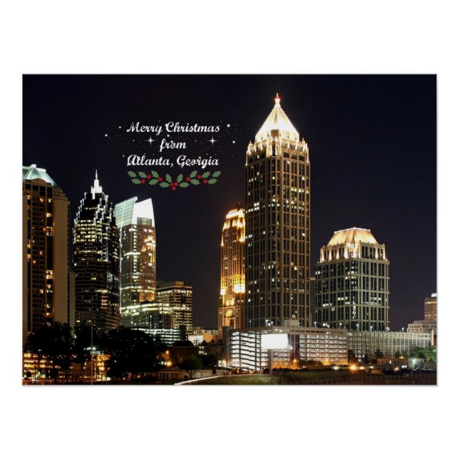 Merry Christmas, Atlanta, Georgia Skyline Poster (Front)