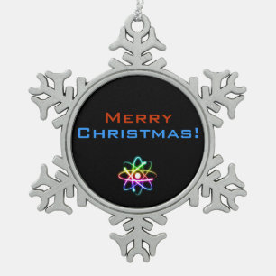 Merry Christmas Atom Christmas Snowflake Pewter Christmas Ornament