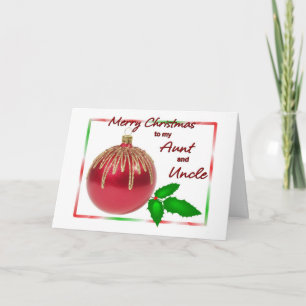 Merry Christmas Aunt and Uncle Red and Gold Ball w Holiday Card
