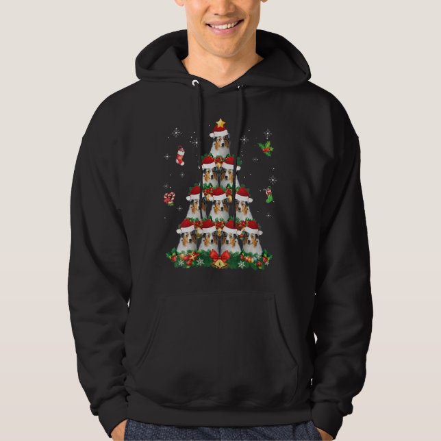 Merry Christmas Aussie Dog Santa Tree Pajama Sweat Hoodie (Front)
