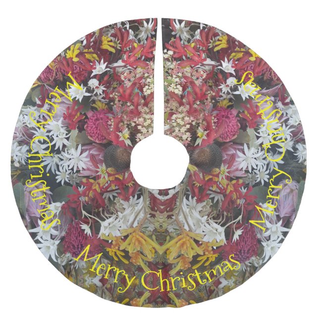 Merry Christmas Australian Native Flower Brushed Polyester Tree Skirt (Front)