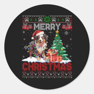 Merry Christmas Australian Shepherd Dog Lover Ugly Classic Round Sticker