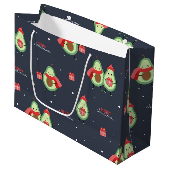 Merry Christmas Avocado Large Gift Bag (Front Angled)