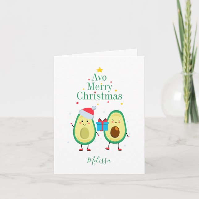 Merry Christmas Avocado Personalised Illustration  Note Card (Front)
