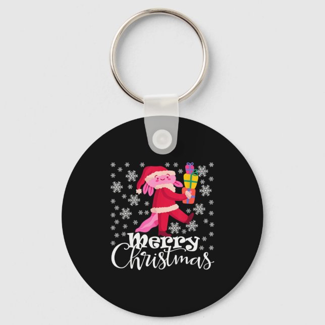 Merry Christmas Axolotl Funny Christmas Snowflakes Key Ring (Front)