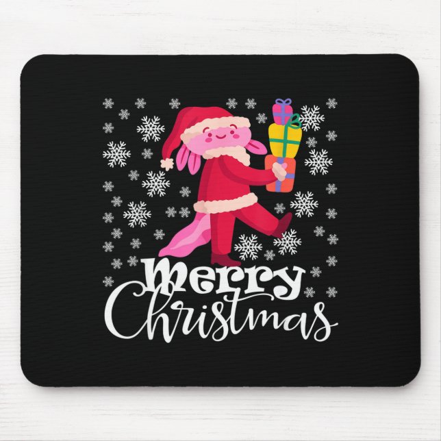 Merry Christmas Axolotl Funny Christmas Snowflakes Mouse Pad (Front)