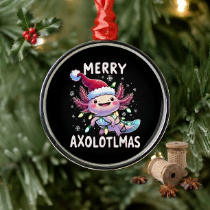 Merry Christmas Axolotl Lights Axolotlmas Tree Metal Ornament