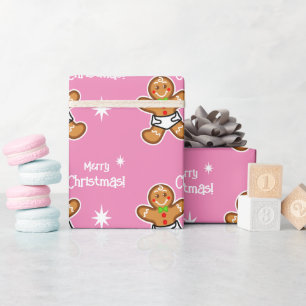 Merry Christmas!Baby Gingerbread on Pink-Editable Wrapping Paper