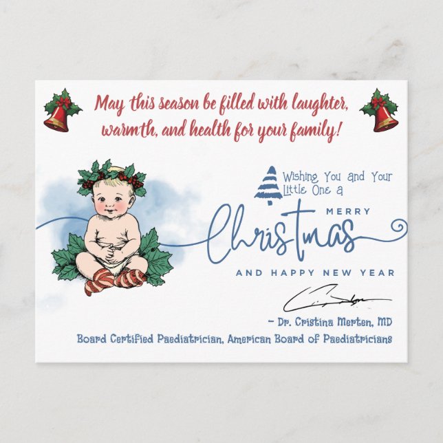 Merry Christmas Baby Greeting from Paediatrician Holiday Postcard (Front)