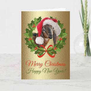 Merry Christmas Baby Nubian Goat Oil Painting Holiday Card