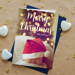 Merry Christmas Baby Photo Real Gold Foil Greeting Card