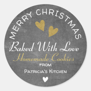 Merry Christmas Baked With Love Cookies Chalkboard Classic Round Sticker
