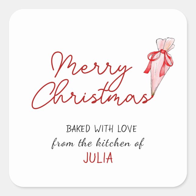 Merry Christmas Baked with Love Holiday Square Sticker (Front)