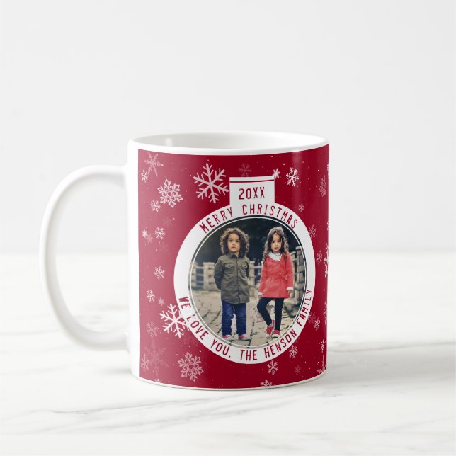 Merry Christmas Ball Red Snowflake Holiday Coffee Mug (Left)