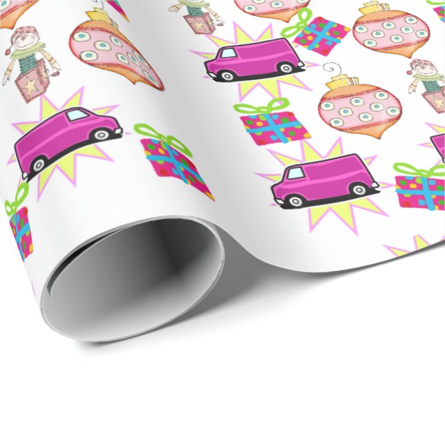 Merry Christmas Balls Pink Car Wrapping Paper (Roll Corner)